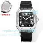 THB Factory Swiss Copy Santos De Cartier 39.8mm Black Dial Leather Strap Watch 